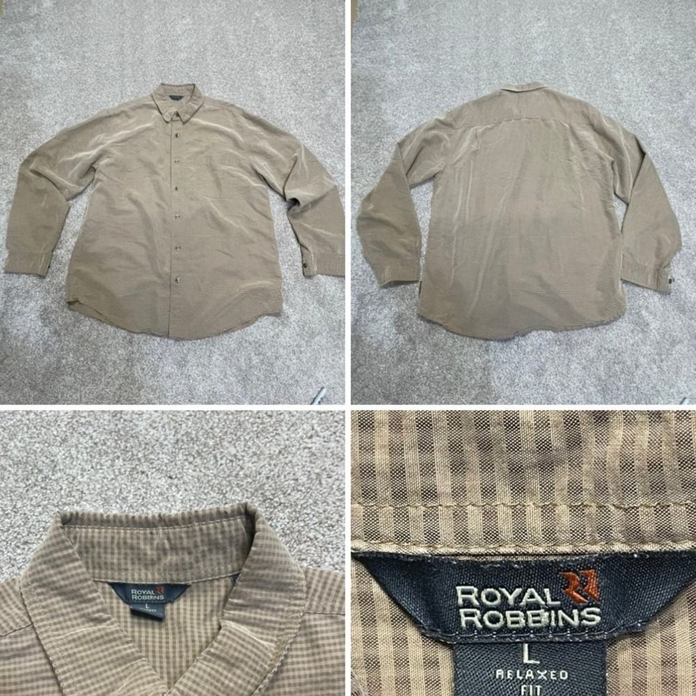Royal Robbins mens long sleeve button up shirt sz Large beige relaxed fit shirt